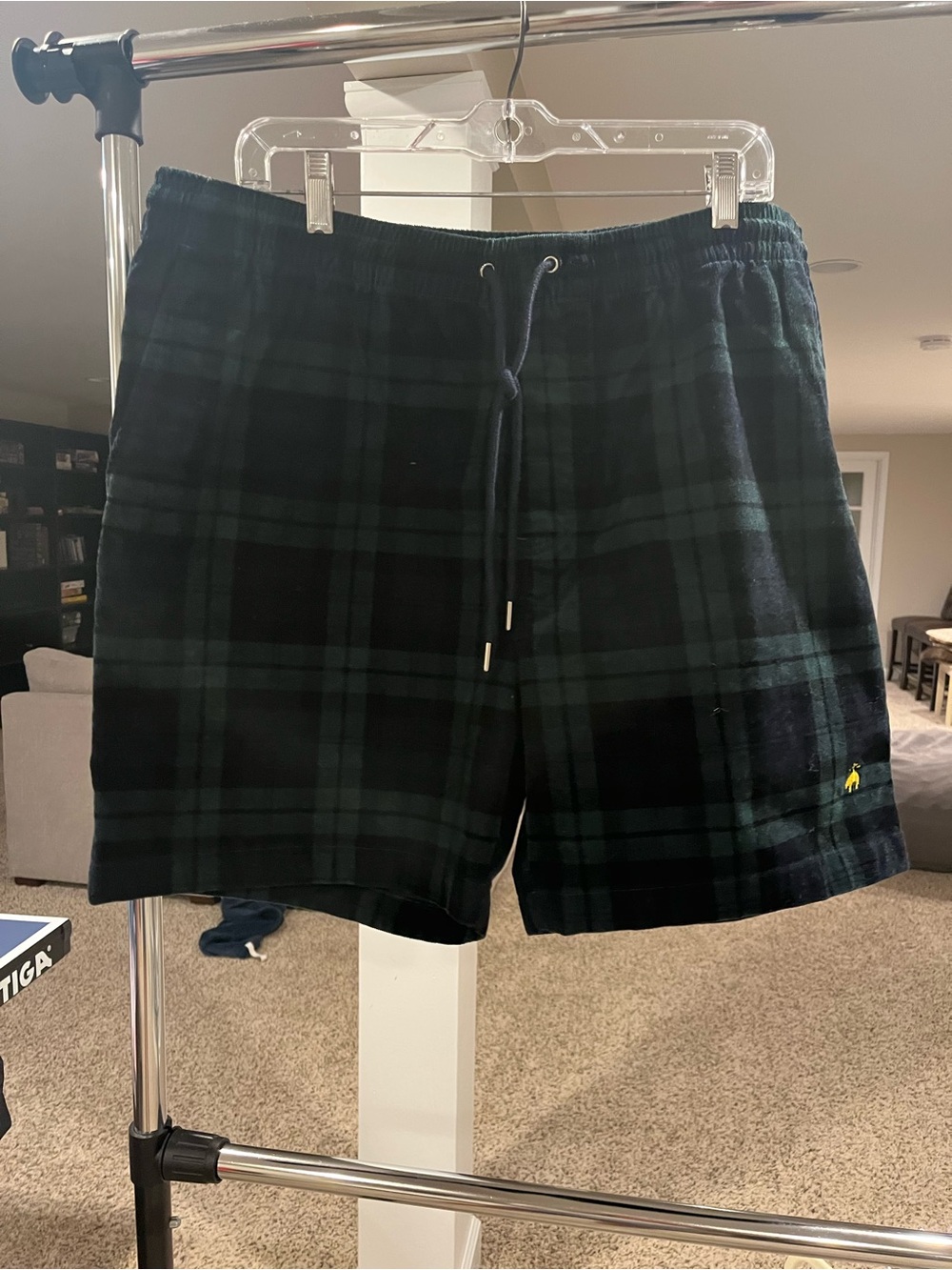 Brooks Brothers Dark Green plaid Corduroy Elastic Waist Shorts